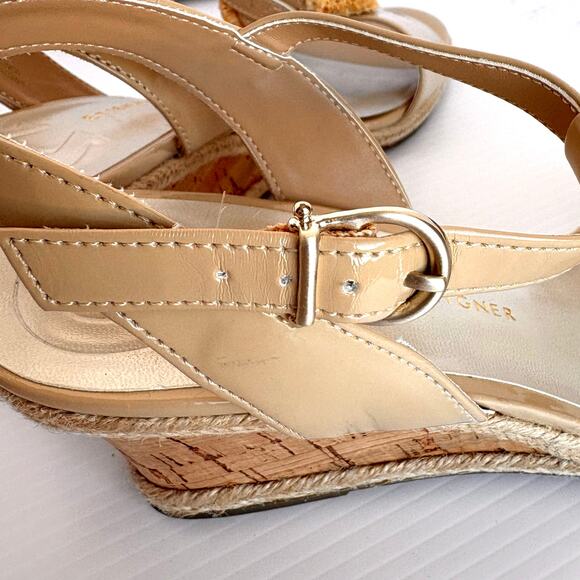 Etienne Aigner Wedge Heel Sandals, Beige Patent Leather, Heel, Women’s Size 8 - Picture 3 of 8